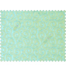 Aqua blue green Self design small embossed continuous scroll on stripe textured base fabric main curtain